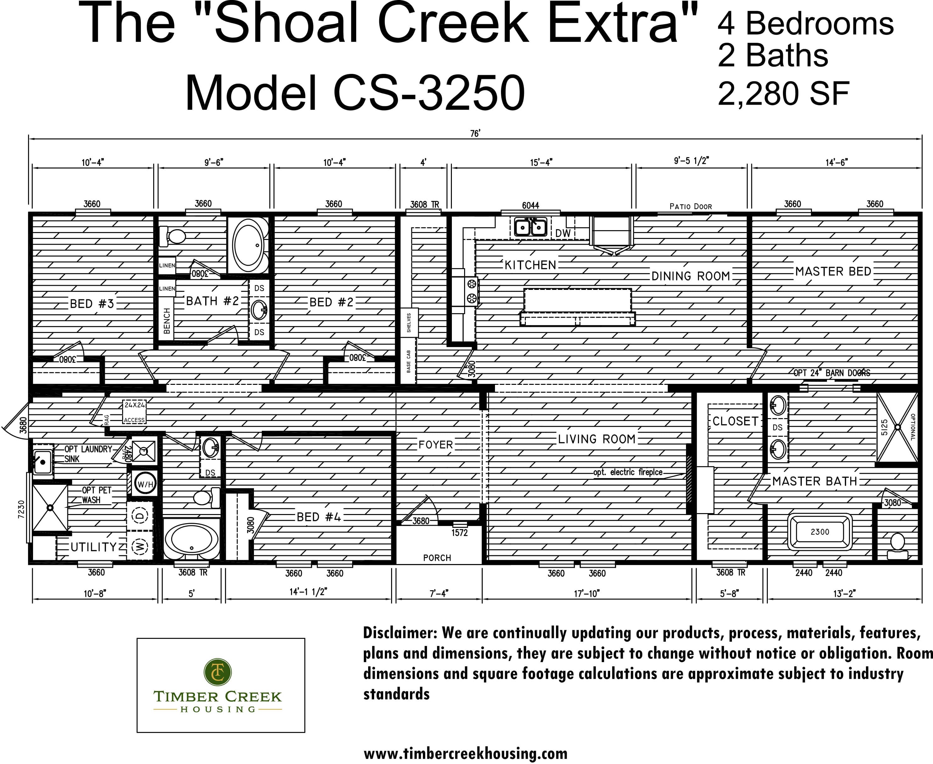 The shoal creek floor plan home features